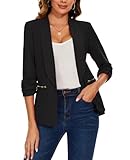 MINTLIMIT Casual Blazer for Women 3/4 Ruched Sleeve Lapel Suit Open Front Tailored Jacket (Black M)