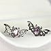 Punk CZ Black Bat Stud Earring for Women Men Unique Sparkly Purple Crystal Cute Animal Studs Gothic Halloween Party Fashion Jewelry