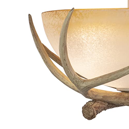 Vaxcel Lodge 16-In W Cream Rustic Antler Bowl Semi Flush Mount Ceiling Light Cream Glass #TOP2