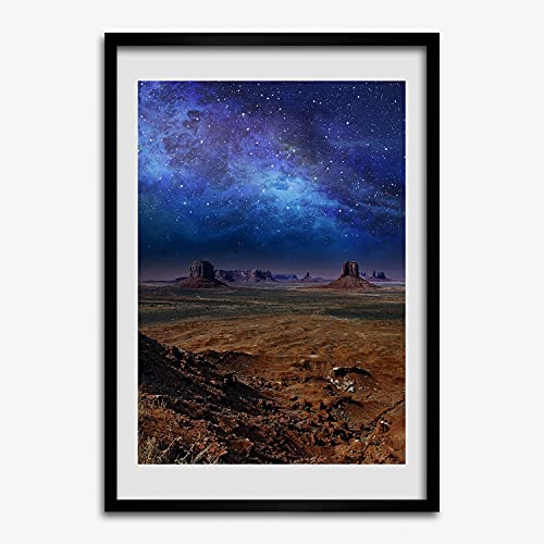 Affiche ciel étoilé 50x70 cm et cadre en bois pour décoration murale