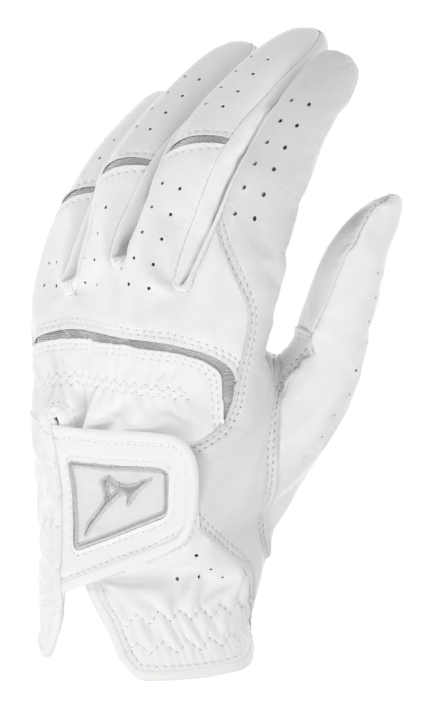 MizunoElite Women's Glove | Leather Golf Gloves | Medium | LH White/Silver