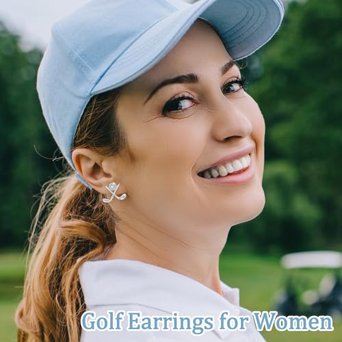 SmileBelle Golf Earrings for Women, Sterling Silver Golf Stud Matching Masters Golf Outfit, Hypoallergenic Golfer Gifts for Golfers as Daughter Sports Jewelry Accessories2