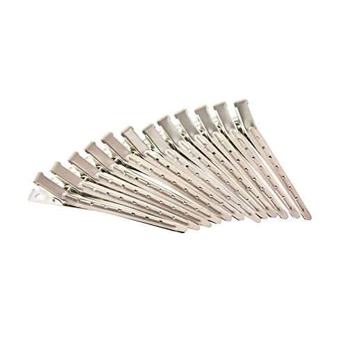 12 Pcs 3.54 Inches Duck Bill Clips Round-Head Clip Silver hair Clip with 7 Holes Metal Hair Clips for Hair Styling - Thumbnail 4