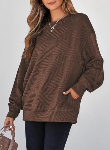 SHEWIN Womens Fall Fashion 2025 Long Sleeve Shirts Crewneck Loose Textured Tunic Tops Solid Pullover Sweatshirt With Pockets4