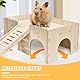 Chingcoo Meerschweinchen Haus, Groß Meerschweinchen Zubehör, Meerschweinchen Hamster Haus aus Holz, Kaninchenhaus, Meerschweinchen Spielzeug, Meerschweinchen Haus mit Rampe 4 Eingänge, 38 x 25 x 18 cm