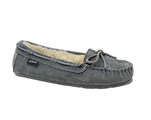 Clarks Women's Suede Moc Indoor and Outdoor Slipper (11, Grey)