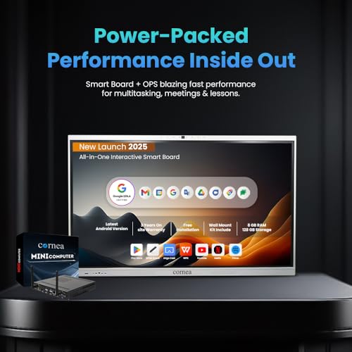 Image of Cornea 98 Inch All in One Interactive Smart Board 3840X2160 Pixel 4K UHD Display and Dual Operating System Android and Windows Version with K-12 Content and Cornea WritePro for Office, School