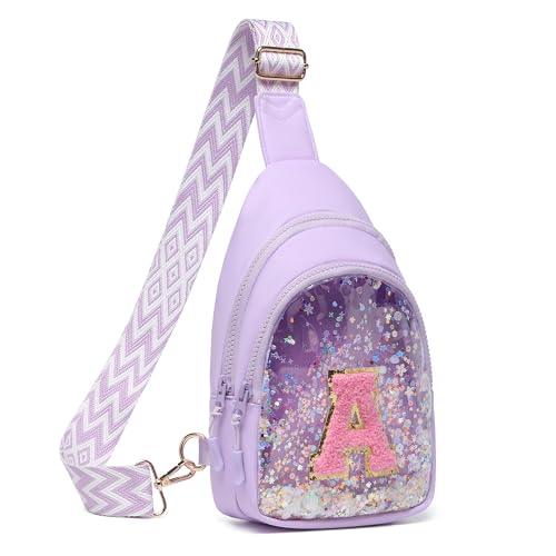 Image of I IHAYNER Clear Initial Sling Bag for Girls Small Crossbody Bag for Women Fashion Waist Pack Personalized Girl Gifts Stuff Purple-A