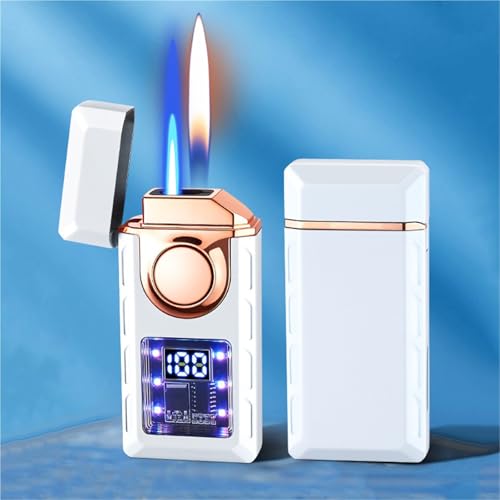 Dual Flame Lighter with 4 Ignition Modes, Rechargeable Butane, Transparent Window, Portable for Camping, Outdoor, Candles, and Gifts