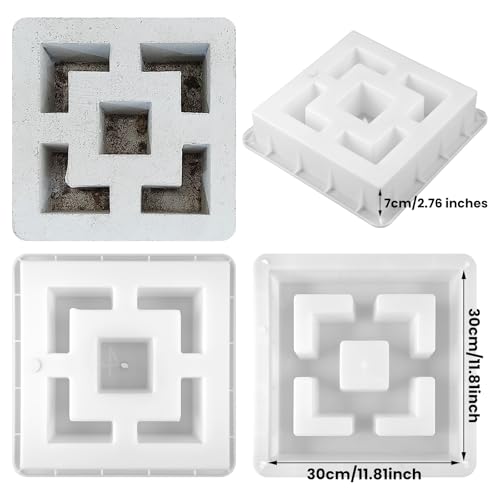 Colingmill 2 Pack Concrete Breeze Brick Molds 11.81'' Double Square Cement Furniture Hollow Brick Mold DIY Casting Reusable Cement Block Molding Wall Decorative Block Mould for Furniture Landscape - Thumbnail 2