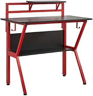 Virtuoso Gaming Power On Virtuoso Black & Red Gaming Office Computer Storage Desk W100cm x H95cm x D55cm, Wood, Red, W100 x H95 x D55 cm