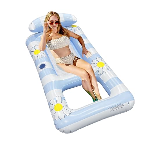 Galleggiante gonfiabile per piscina, per adulti, divano letto pieghevole per vacanze all'aperto, viaggi e relax, lettino da spiaggia per divertimento acquatico a bordo piscina, blu, 154 x 82 cm