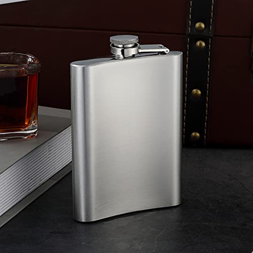 Set of 12 Hip Flask 8OZ for Liquor Silver Stainless Steel with 12 pcs Funnel for Gift, Camping, Wedding Party