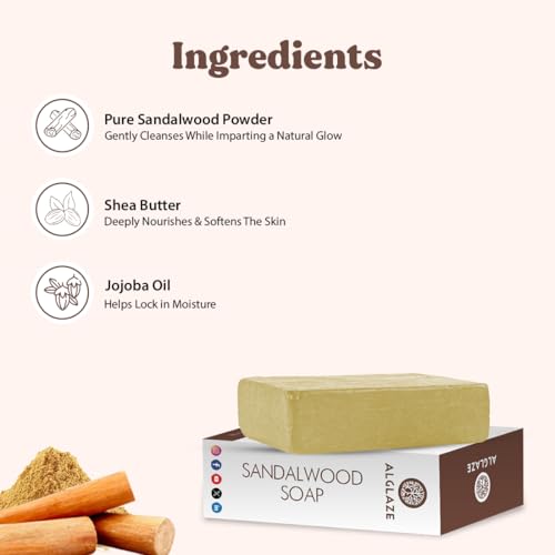 Image of Sandalwood Soap 100 g Pack of 1 | Moisturizing Bath Soap for Glowing Skin & Smooth Texture | With Sandalwood Shea Butter Jojoba Oil | Nourishing Skin Care Soft Smooth Radiant Skin for Men Women