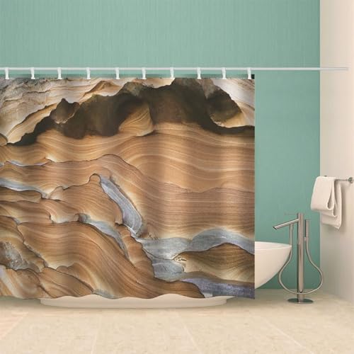 Rideau de bain de qualité supérieure en polyester marron abstrait - 4