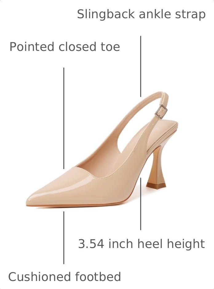Image of Susanny Slingback Kitten Heels Elegant Dressy Pumps for Women Closed Pointy Toe Sexy Chunky High Heels Wedding Bride Prom Party Dress Shoes