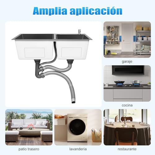 Fregadero de cocina doble negro con dos cubetas profundas de 22 cm que evitan salpicaduras 4