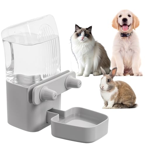 Kenond 50 oz Rabbit Water Dispenser,Gravity Dog Water Bowl Dispenser for Cage,Auto Water Bottle for Ferret,Cat,Dog and Other Animals, Compatible with Widemouth Cages, Wire Cages and Crates(Gary)