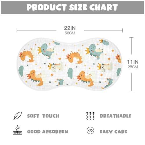 Cartoon Dinosaur with Crown Baby Burp Cloths, Cotton Soft Absorbent Burp Cloth, Baby Bib Cloths Spit Up Rags for Newborn Boys Girls, 2 Pack, 22”x11”4