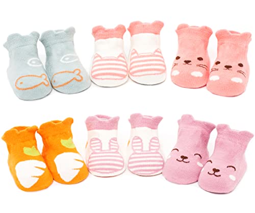 Image of Kisgyst 6 Pairs Baby Non Slip Grip Cotton Animal Ankle Socks with Non Skid Soles for Newborn Toddler Boy Girl
