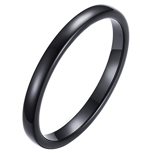 INRENG Women's Plain Dome Tungsten Carbide Wedding Band Ring High Polished Small Thin 2mm Black Size 11