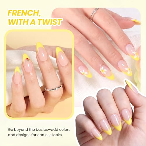 Image of Beetles French Gel Nail Polish Set, French Manicure Kit with Nude Yellow Gel Polish & 4 French Tip Nail Guide Stickers, Soak Off UV LED Gel Polish for DIY Sunshine French Nail Art