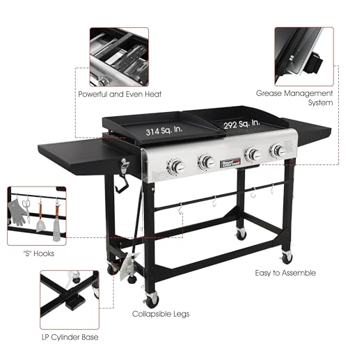 Royal Gourmet GD401 Portable Propane Gas Grill and Griddle Combo with Side Table | 4-Burner, Folding Legs,Versatile, Outdoor | Black 66 Inch - Thumbnail 6
