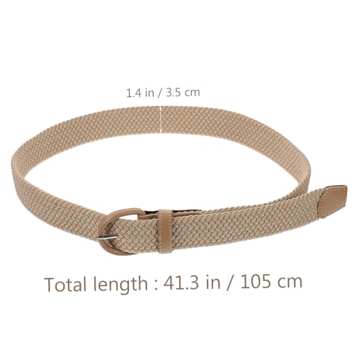 Unisex Elastic Braided Waist Belt with Buckle Durable Stretch Fabric Accessory for Casual Pants Dresses Parties Decorative Waistband Beige2