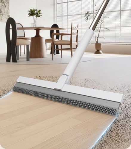 Bathroom Floor Squeegee - Rotating Lock Handle with Dual Rubber Blades - Shower/Window Water Remover for Tile & Glass - Hair Catcher Cleaning Tool. (White,12.99 * 1.06 * 46.46inch)