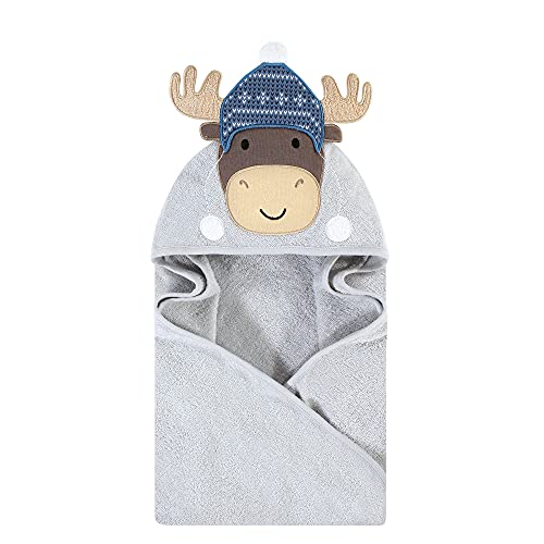 Hudson Baby Unisex Baby Cotton Animal Face Hooded Towel, Winter Moose, One Size