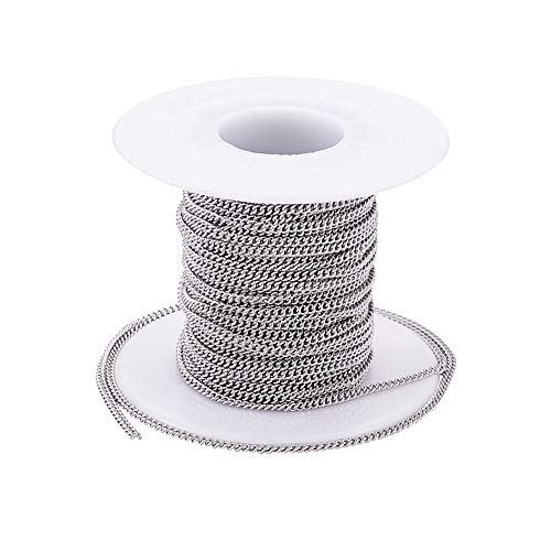 Pandahall 32.8 Feet Stainless Steel Cable Cross Chains with Spool 2.4x1.9x0.5mm Unwelded Oval Link Necklace Bracelet Pendant Jewelry Making Chains