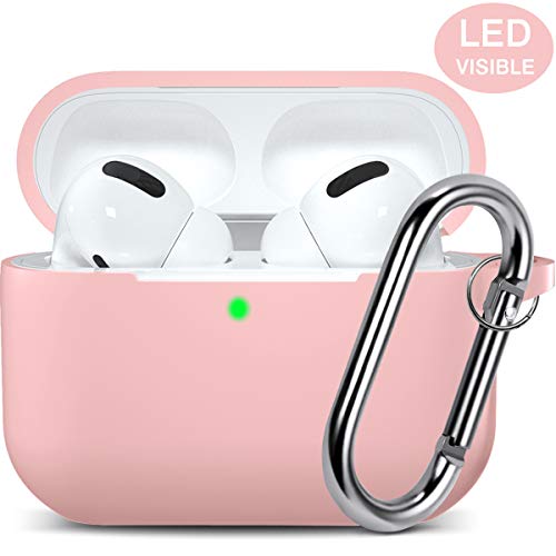 HUMENN Compatible con AirPods Pro Case, Fundas Protectoras de Silicona a Prueba de Golpes con Llavero, LED Visible Frontal, Compatible con Carga Inalámbrica, Rosado