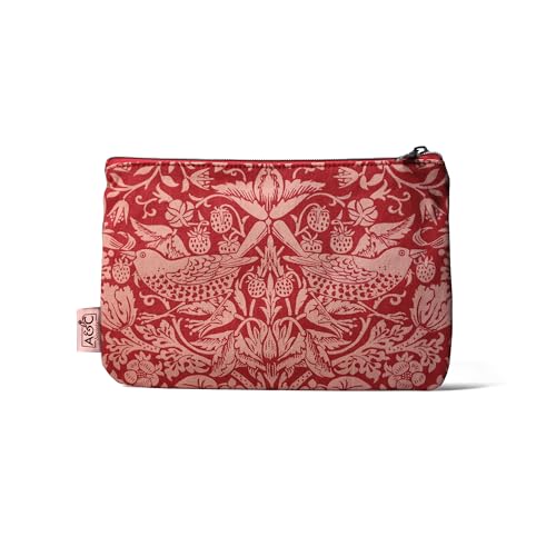 Half Moon Bay Clutch Pouch Bag for Coins and Daily Essentials, 5 x 3 Inch 100% Recycled Cotton, Strawberry Thief