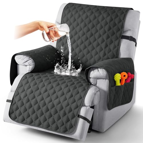 Image of TAOCOCO 100% Waterproof Recliner Covers, Recliner Sofa Covers with Leg Straps, Reversible Recliner Couch Cover for Reclining Chair, Washable Couch Protector for Pets Kids(1 Seater 25 inch, Charcoal Gray)