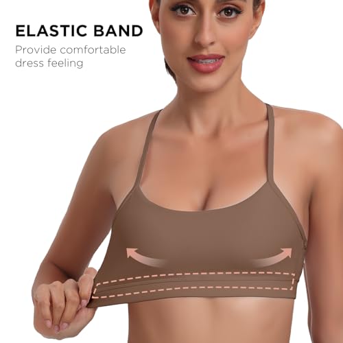 Image of Raxnode Women's 3-Pack Y-Back Sports Bra, Thin Spaghetti Strap Nylon Yoga Bra with Removable Cups, Light Support Bralettes