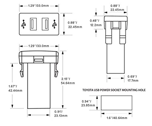 Cllena Car 12V 24V To 5V 3.1A Dual Usb Ports Dashboard Mount Charger Blue Light For Toyota (2.1/1.2A-2) #TOP6