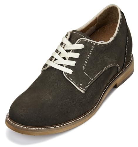CALTO Men's Invisible Height Increasing Elevator Shoes - Sardine Grey Lace-up Premium Leather Casual Derby - 3 Inches Taller - J1311 - Size 11 D(M) US