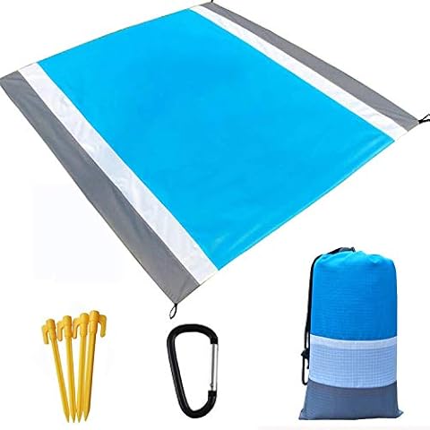 Beach Mat Picnic Blanket Outdoor, Large 210 x 200cm Waterproof Sandproof Picnic Beach Blanket with 4 Fixed Nails Portable Pocket Zippered Washable Beach Matts for Beach Park Camping Travel Hiking Cover