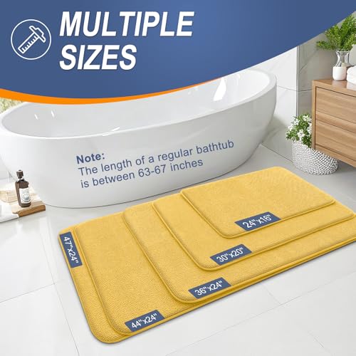 Image of OLANLY Thick Memory Foam Small Bathroom Rugs 24x16, Extra Soft Absorbent Bath Rug, Quick Dry Bath Mats, Non-Slip, Machine Washable Carpet for Bathroom, Tub and Shower, Home Decor Accessories, Yellow