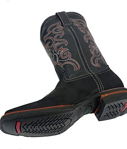 Men's Genuine Cowhide Nobuck Leather Western Square Toe Rodeo Boots4