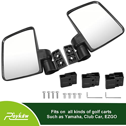 Roykaw Golf Cart No Drilling Folding Side Rearview Mirror For Ezgo, Club Car, Yamaha - Upgrade Locked Bracket/More Sturdy, Convex Design/Larger Viewing Range #TOP3