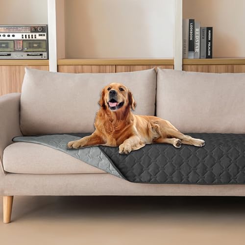 Image of gogobunny 100% Double Sided Waterproof Dog Blanket Soft Pet Bed Cover Reversible Protect Furniture Couch Sofa Car for Puppy Cat Kids (Dark Charcoal /Light Charcoal, 30x70 Inch (Pack of 1))