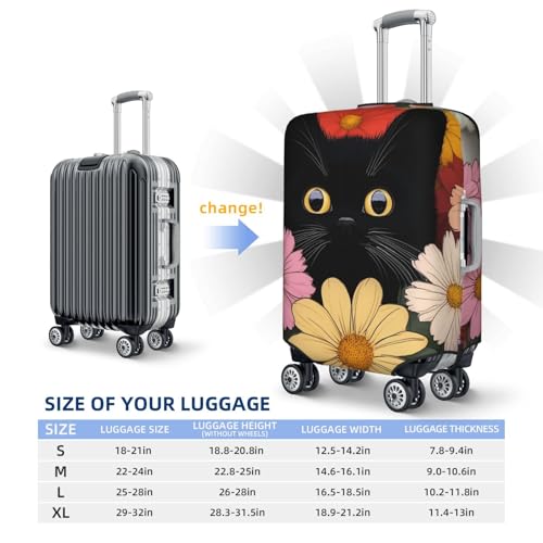 Flower And Cats Print Suitcase Covers Protectors, Luggage Covers For 18~32" Suitcase, Accessories Washable Elastic Luggage Protective Cover4