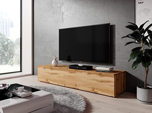 Furnix Meuble TV avec meuble TV Zibo - 160 x 34 x 34 cm - Meuble TV - 2 étagères avec rabats - Sur pied - Montage mural possible - Non nécessaire Wotan