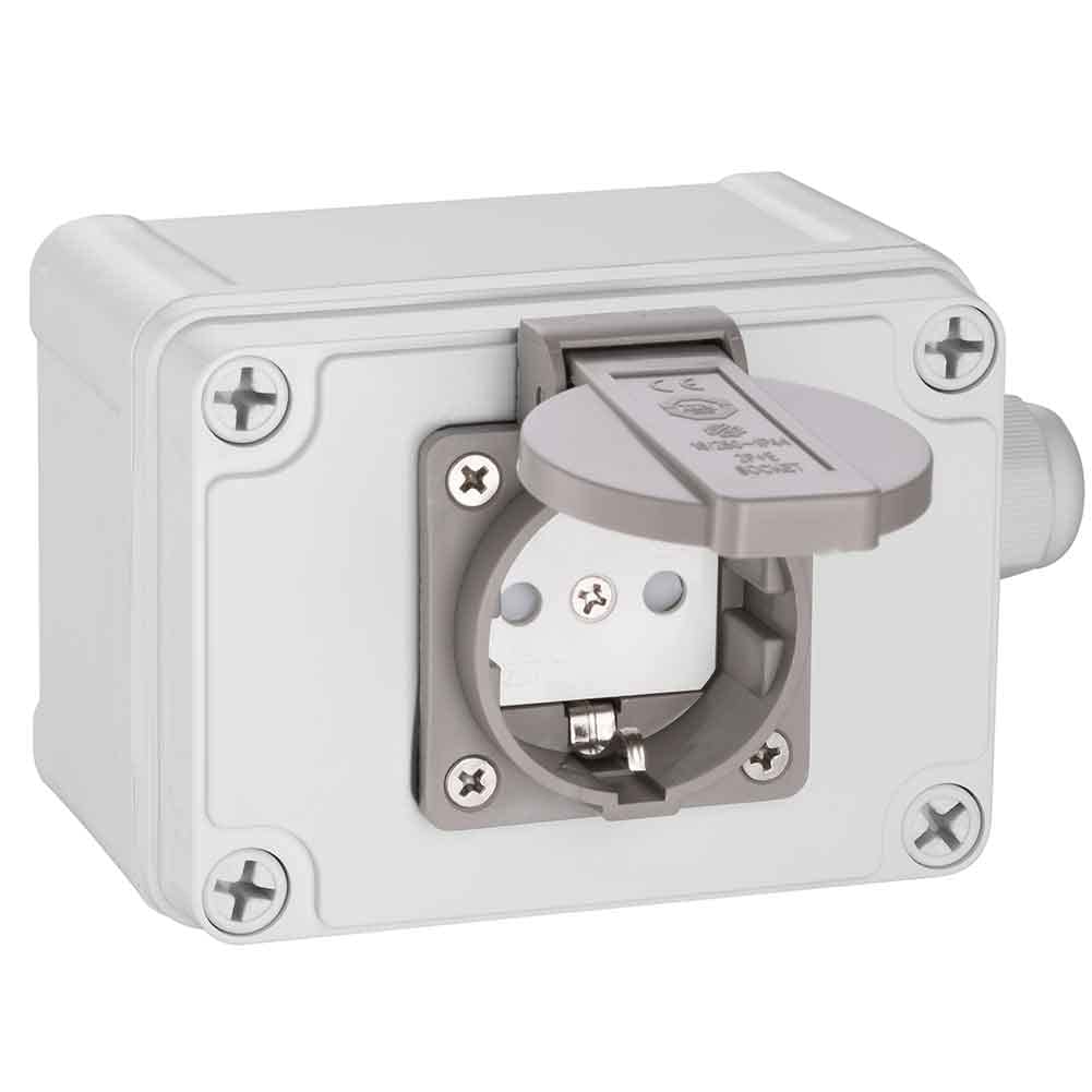 JL Presa Da Giardino Esterna Con Protezione Bambini IP44 - 2 Prese Impermeabili, Cavo H07RN-F 3G1,5 2m, Testata GS