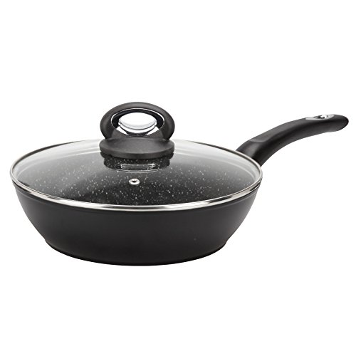 Crealys 520044 Sauteuse GRANITY diam. 24 cm en Aluminium forgé revêtement Noir Anti-adhérent sans PFOA - Aspect Pierre - Couvercle en Verre - Tous Feux Dont...