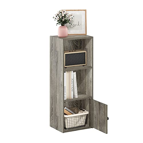 Furinno LUDER Book Shelf, 3-Tier Modern Bookshelf, Bookcase with 1 Door Storage Cabinet, 9.3 x 12 x 31.5, for Organization and Storage, for Living Room, Bedroom, Home Office, French Oak by Furinno - Used condition - US$28.31