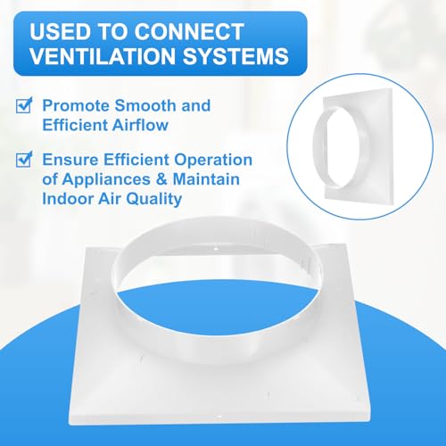 PATIKIL 13" to 10" Duct Connector Flange, Plastic Square to Round Straight Ceiling Diffuser Adapter for Air Heating Cooling Ventilation System HVAC Exhaust Fan Dryer Vent, White by PATIKIL - Used condition - Image 3