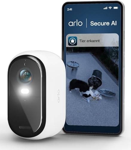 Arlo Essential 2 2K, Caméra de Surveillance WiFi Extérieure sans Fil, Autonomie de 24 Mois, Vision Nocturne Couleur, Sirène et Audio Bidirectionnel, Essai Secure Inclus, 1 Caméra Blanc