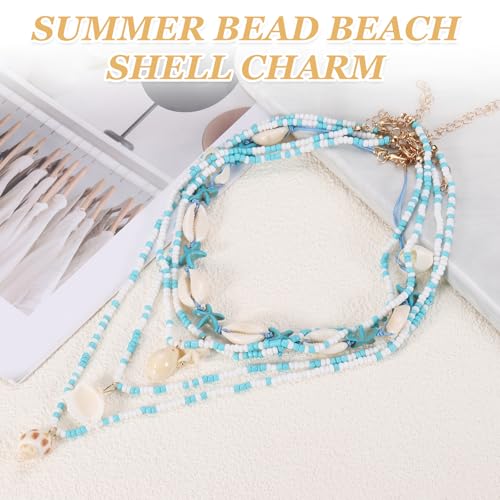 Collier réglable bohème en coquillages bleus et perles de plage faits main - 4